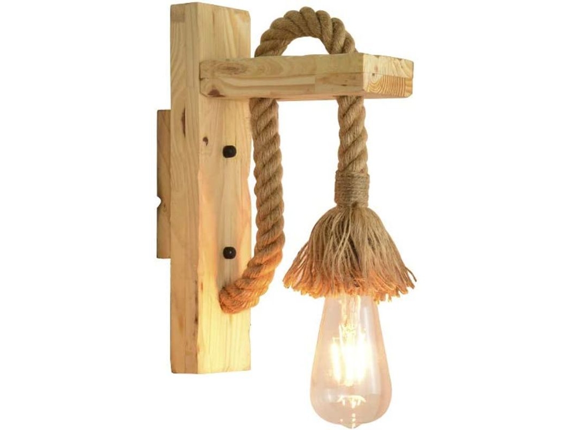 Lámpara De Pared Led Industrial Vintage Con Casquillo E27 De Cuerda De Caña De Madera Y Bombilla Cálida Para Cafetería, Hotel O Restaurante.