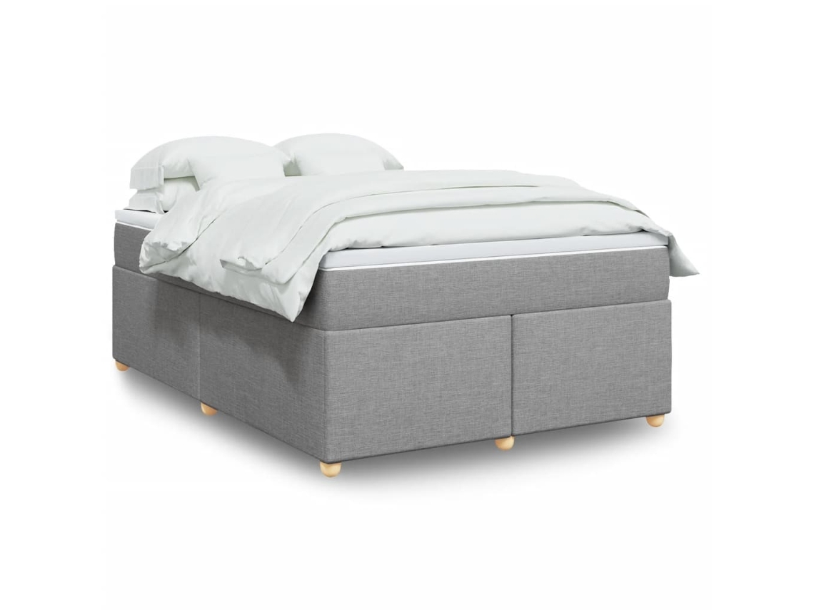 Cama Box Spring Con Colchón Tela Gris Claro 140x200 Cm