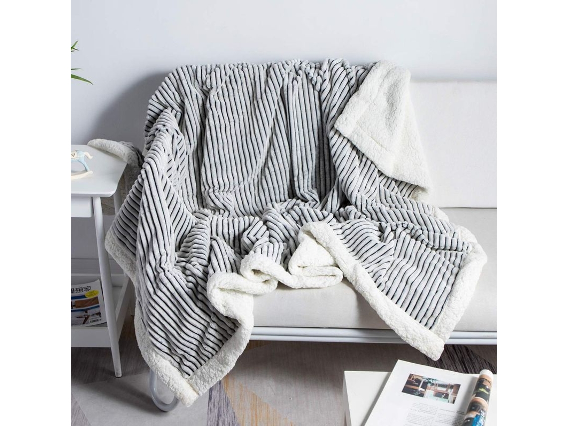 2026-manta Sherpa Reversible Suave Flanela Peluda Caliente Rayas Para Sofa Cama 60x80 Pulgadas Negro