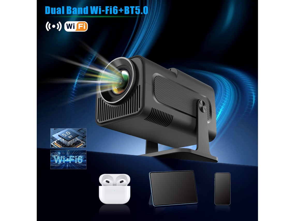 Miniproyector portátil 1080p con corrección trapezoidal, control por voz, 130 pulgadas
