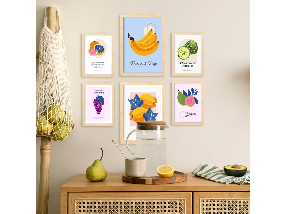 NACNIC Set De 6 Posters De Comida Y Alimentación Tropical Y Afrutado Láminas De Naturaleza Y Nutrición Para  Tamaños A3 & A4 Marco Negro