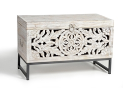 Baúl madera de mango y patas metal en blanco envejecido Blanco.GINER Y COLOMER 50x40x80