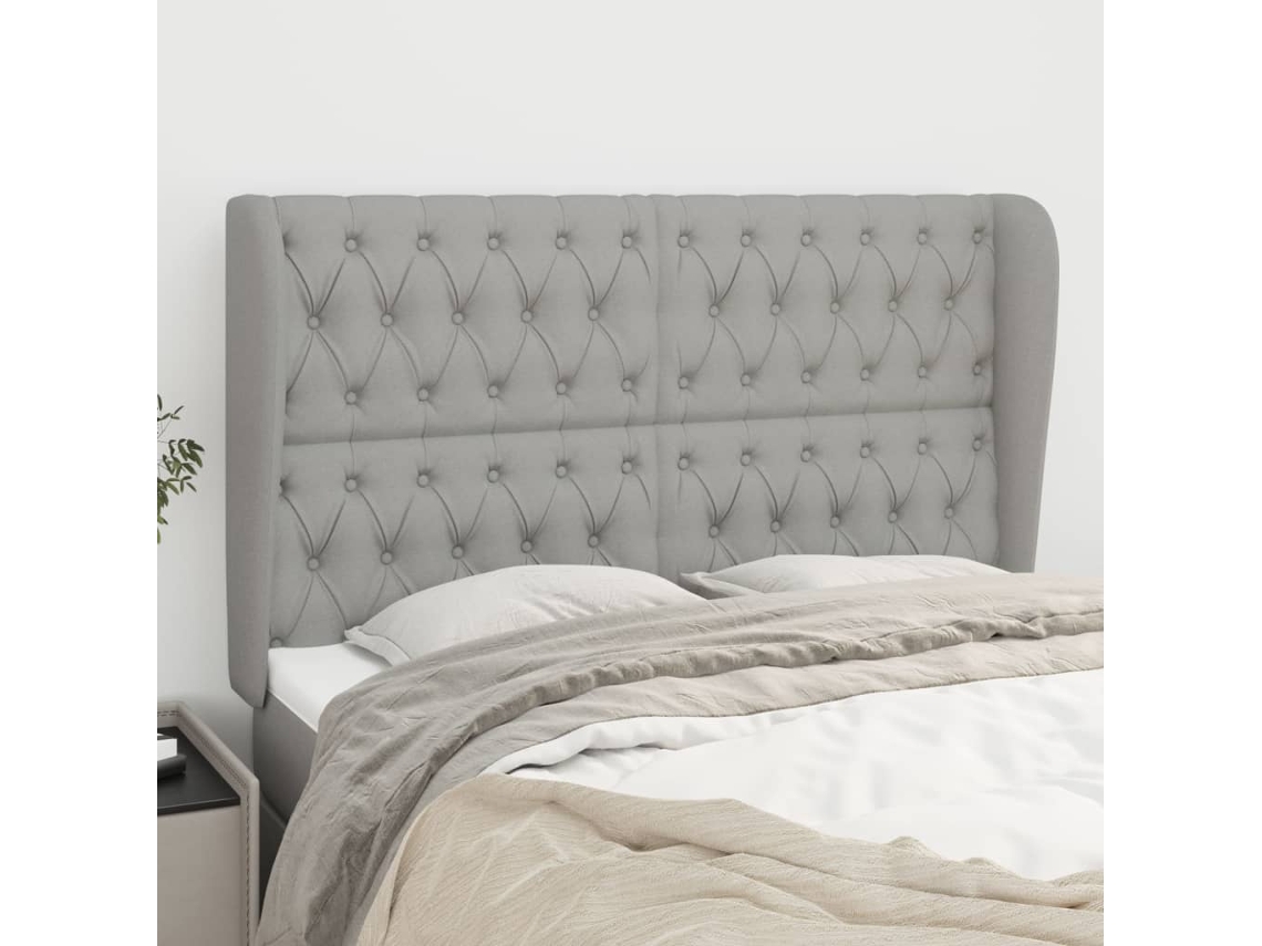 Cabecero Con Orejas De Tela Gris Claro 147x23x118/128 Cm