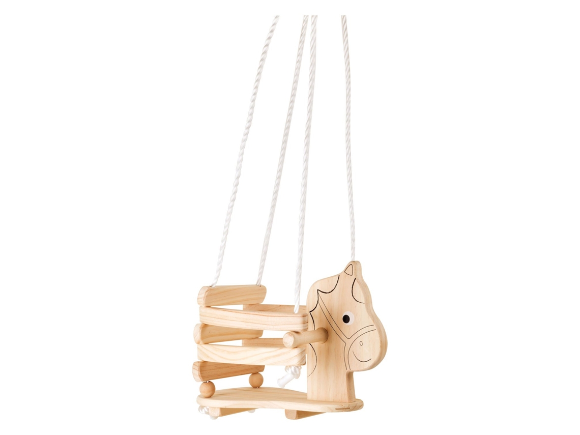 Caballo balancín de madera, tamaño pequeño (145 cm), para bebés y niños. Ideal para interiores y exteriores. Base pequeña.