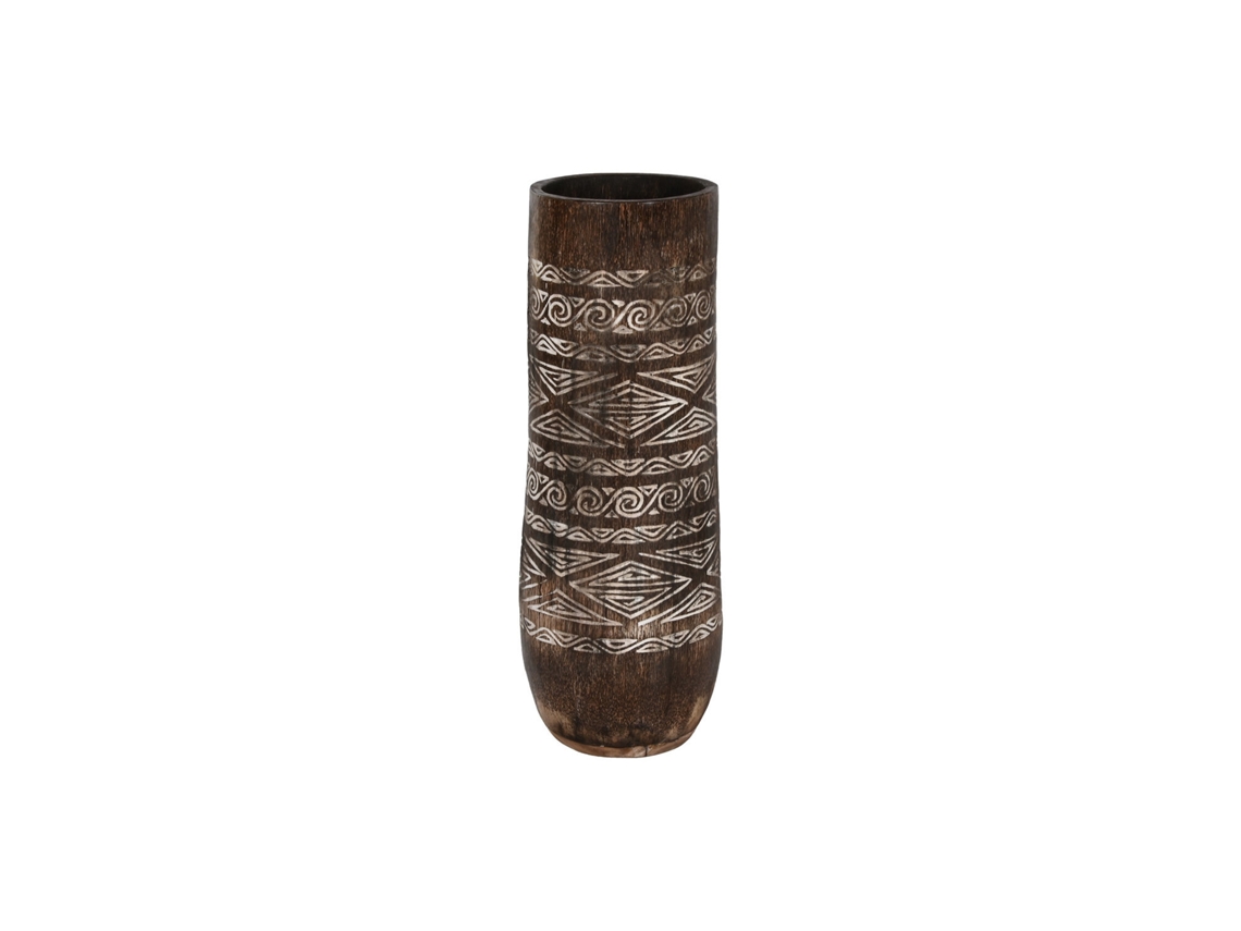 Macetero Madera Cocotero Tallado Marron 20x20x90cm