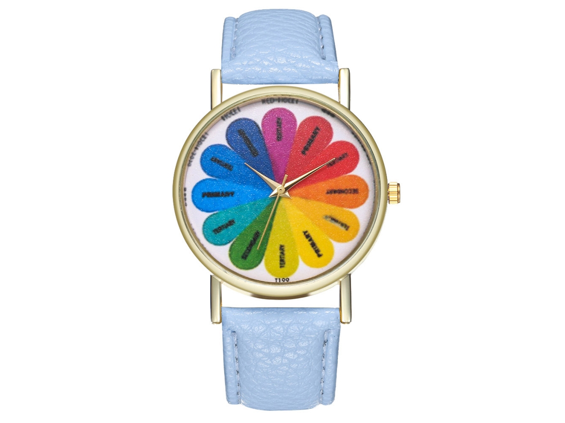 Reloj De Pulsera De Cuarzo Informal Para Mujer Con Correa De Piel Sintética Azul Claro.