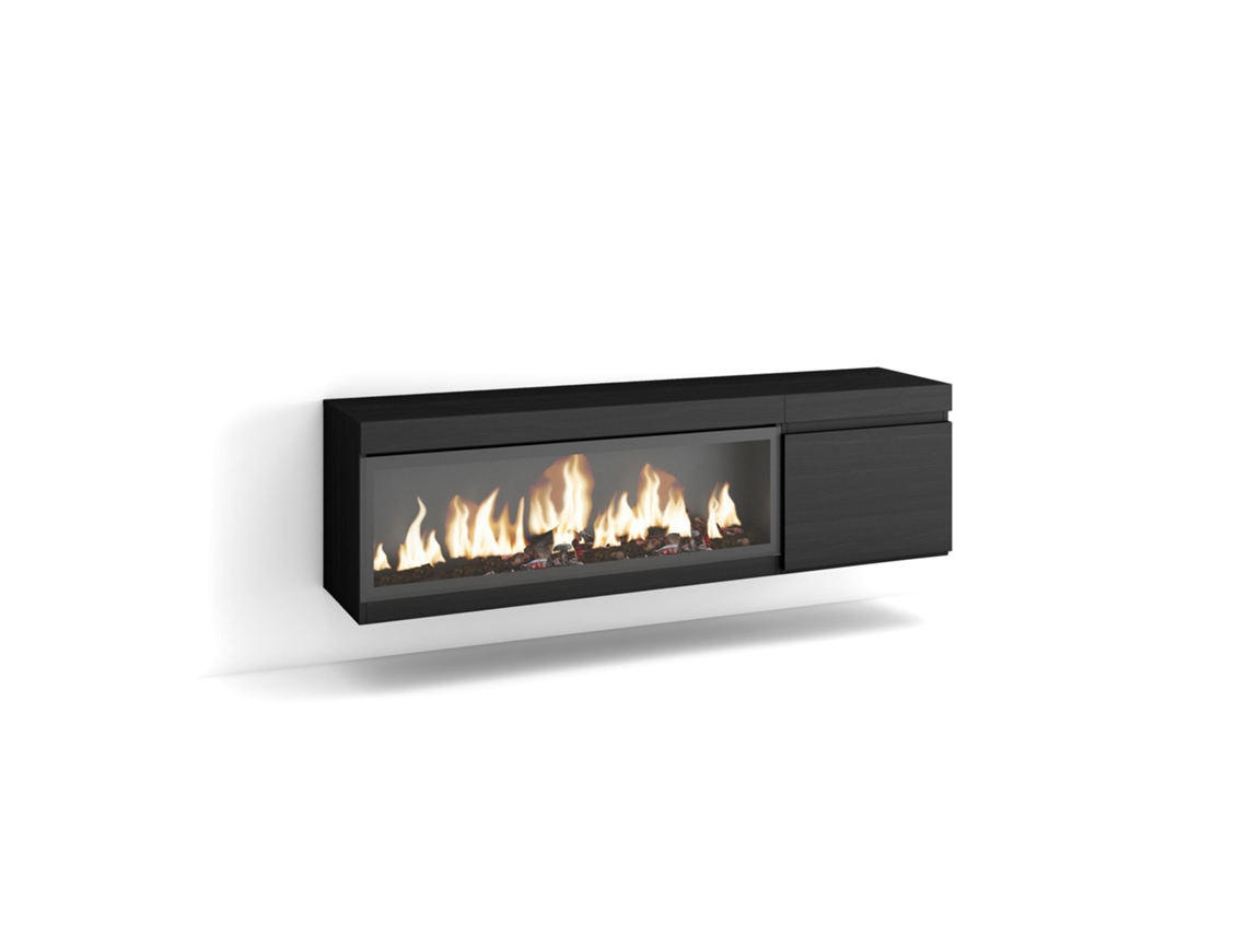 Mueble TV, Televisión, 160, Para TV hasta 65, Chimenea eléctrica XXL, Colgado, Suspendido, Negro SKRAUT HOME