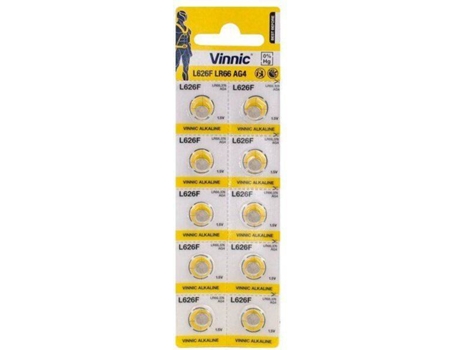 Pilas Alcalinas tipo Botón VINNIC AG4 (10 Und)