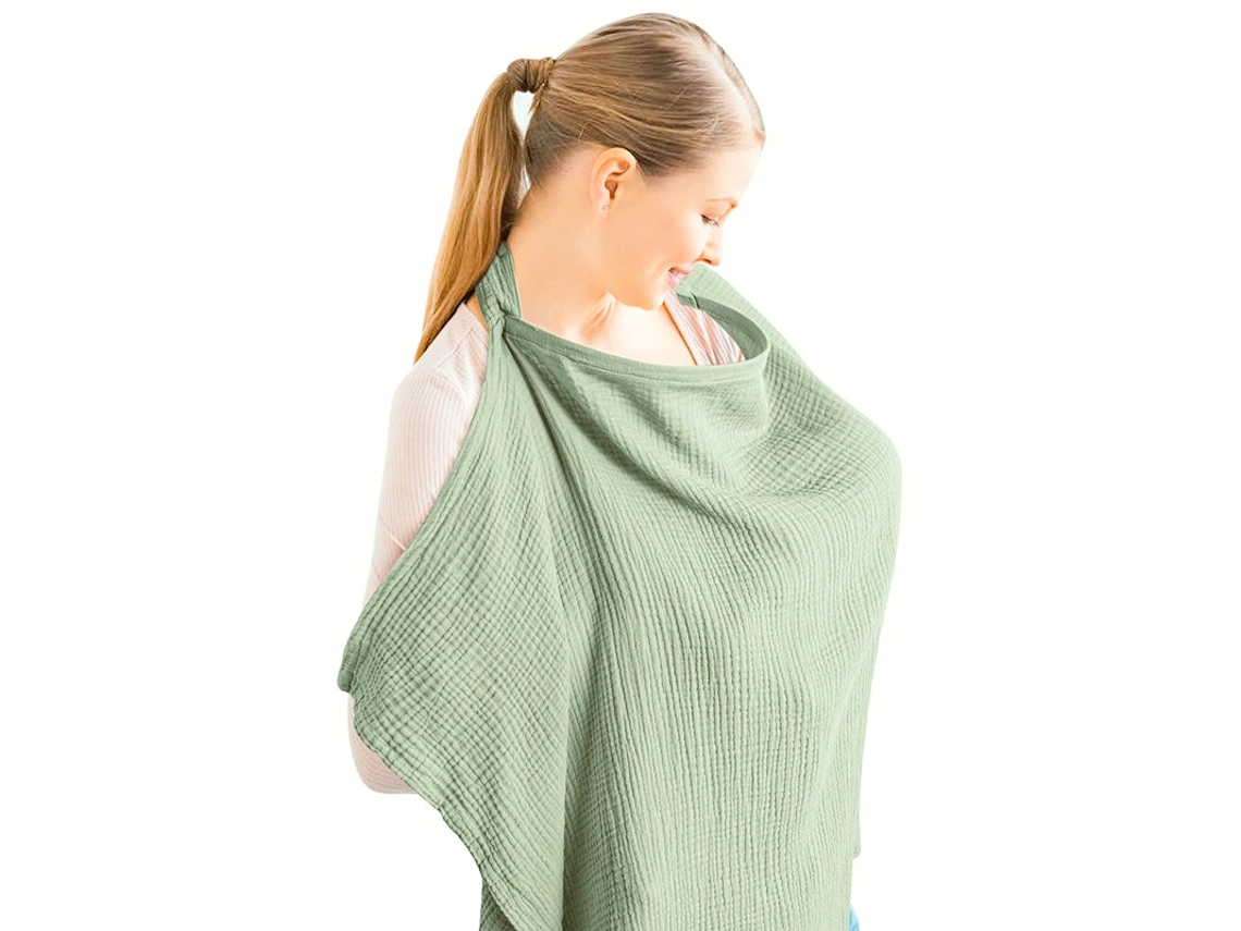 Cubierta de lactancia, delantal de algodón transpirable para amamantar y cubrir el cochecito del bebé (verde claro - 71x95cm) Spqment