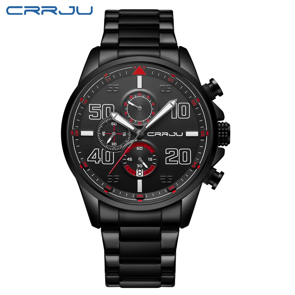 Reloj para hombre (negro y rojo), cronógrafo resistente al agua con esfera grande de acero inoxidable.
