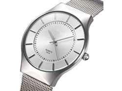 Reloj Hombre De Acero Inoxidable Con Correa De Malla Cuarzo Analógico Blanco Y Plata