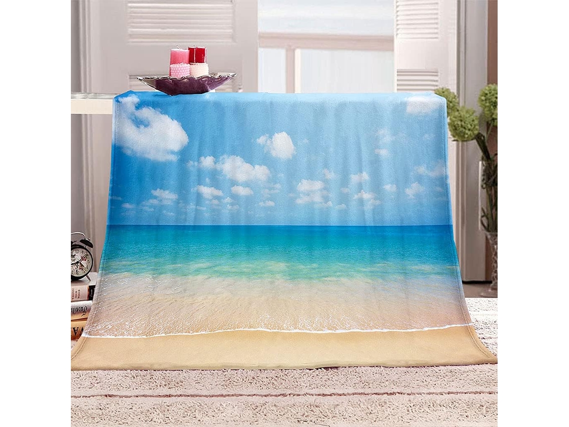 Manta de microfibra con estampado de playa y paisaje, 180x220cm