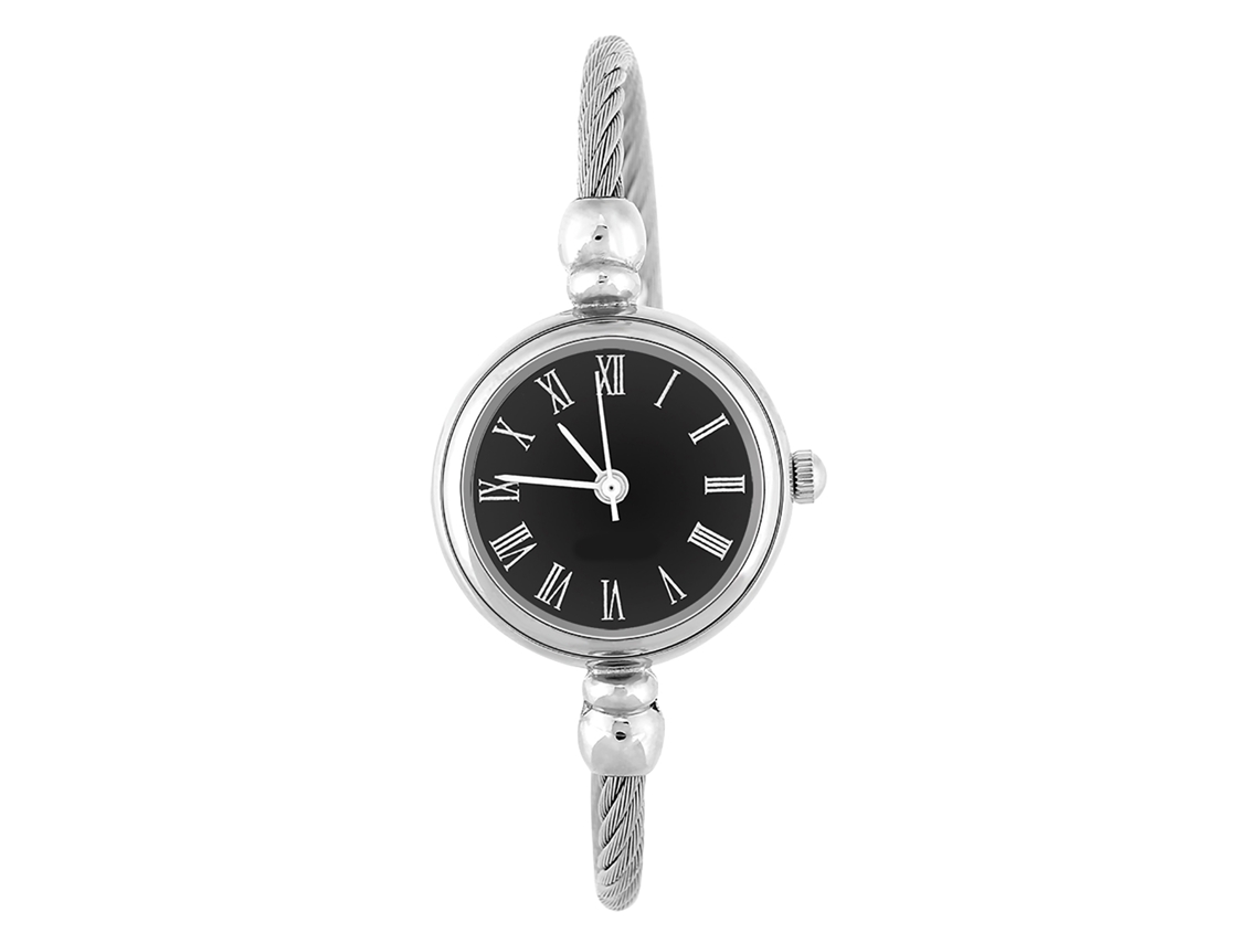 Reloj De Pulsera Analógico De Cuarzo Para Mujer Con Correa De Aleación Abierta, Números Romanos Y Esfera Negra.
