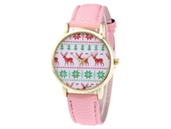Reloj De Pulsera De Cuero Pu De Elfo Navideño Para Estudiantes Unisex Rosa Zhoulianfa