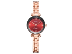 Reloj De Pulsera Retro Para Mujer Con Números Romanos, Brazalete De Aleación Y Movimiento De Cuarzo (oro Rosa + Rojo).
