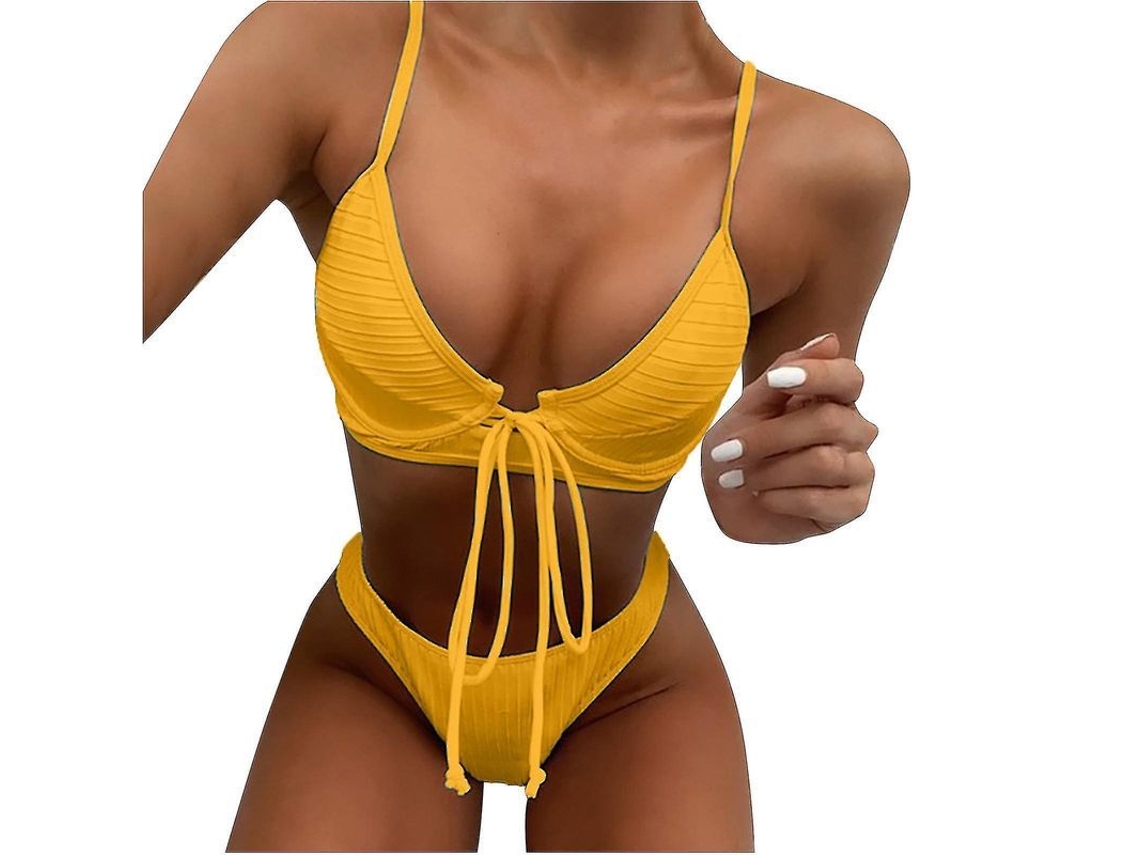 2026-traje De Bikini Sexy Para Mujer Con Sostén Removible Y Diseño De Bandas Solidas