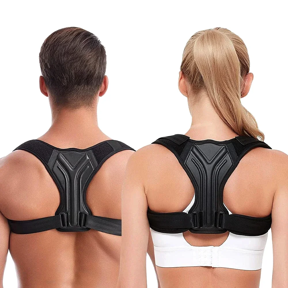 Cinturón corrector de postura ajustable para espalda y hombros con soporte para aliviar el dolor de clavícula y columna. (Negro XL)