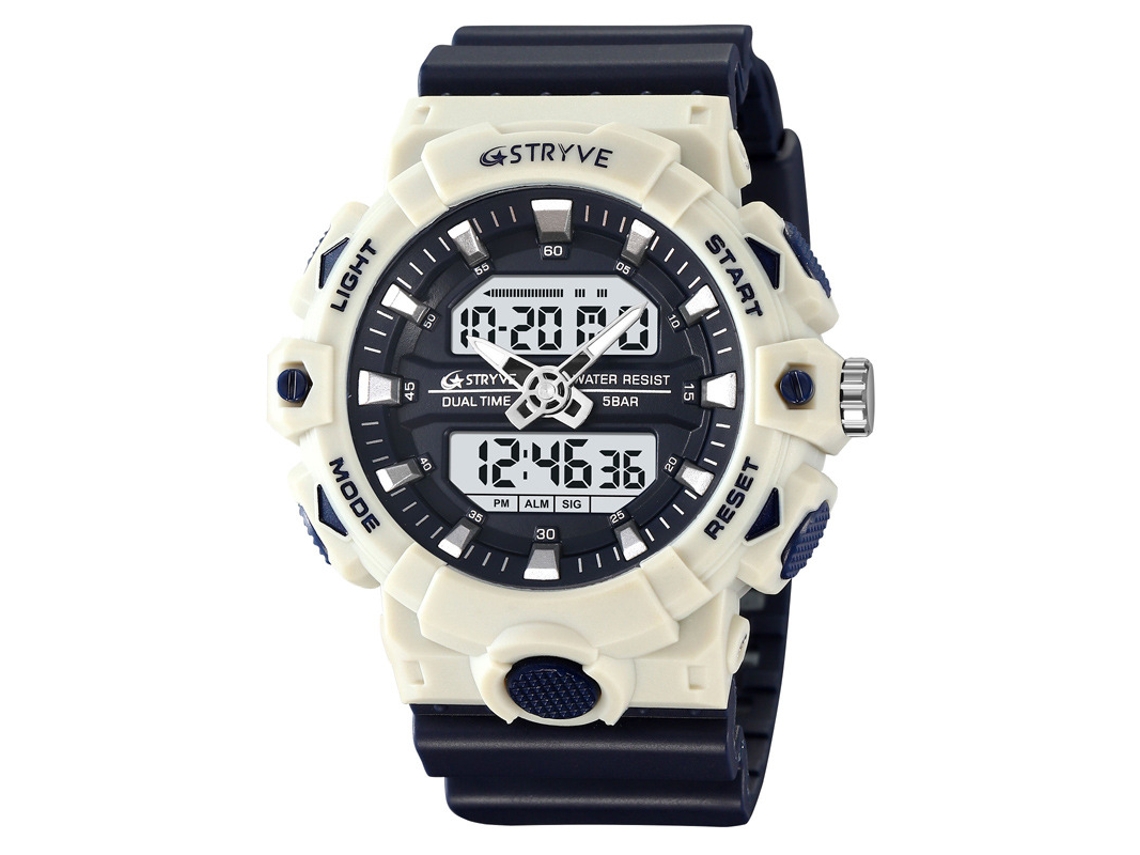 Reloj Deportivo De Moda Para Hombre (blanco Y Negro), Resistente Al Agua, Con Doble Pantalla, Luz Luminosa Y Cronógrafo Electrónico Multifunción.