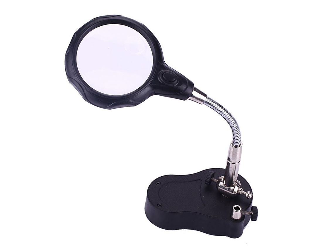 Lámpara De Aumento Con Led Y Pinzas De Cocodrilo Para Soldadura Y Reparaciones, Ajustable, De Sobremesa, Negra.