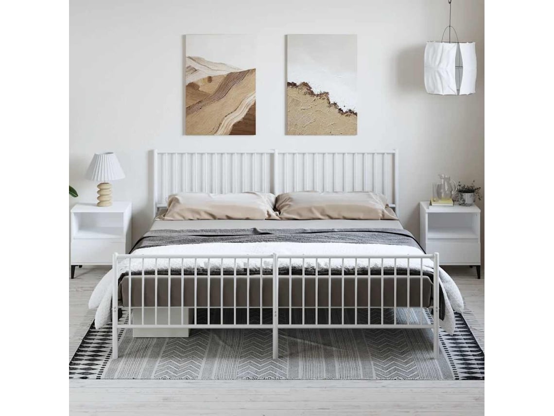 Estructura Cama Sin Colchón Con Estribo Metal Blanco 183x213 Cm