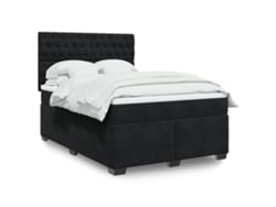 Cama Box Spring Con Colchón Terciopelo Negro 140x190 Cm