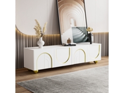 Mueble para TV de 190x35x45 cm, 3 puertas, 2 cajones, blanco, para pantallas grandes KOMHTOM