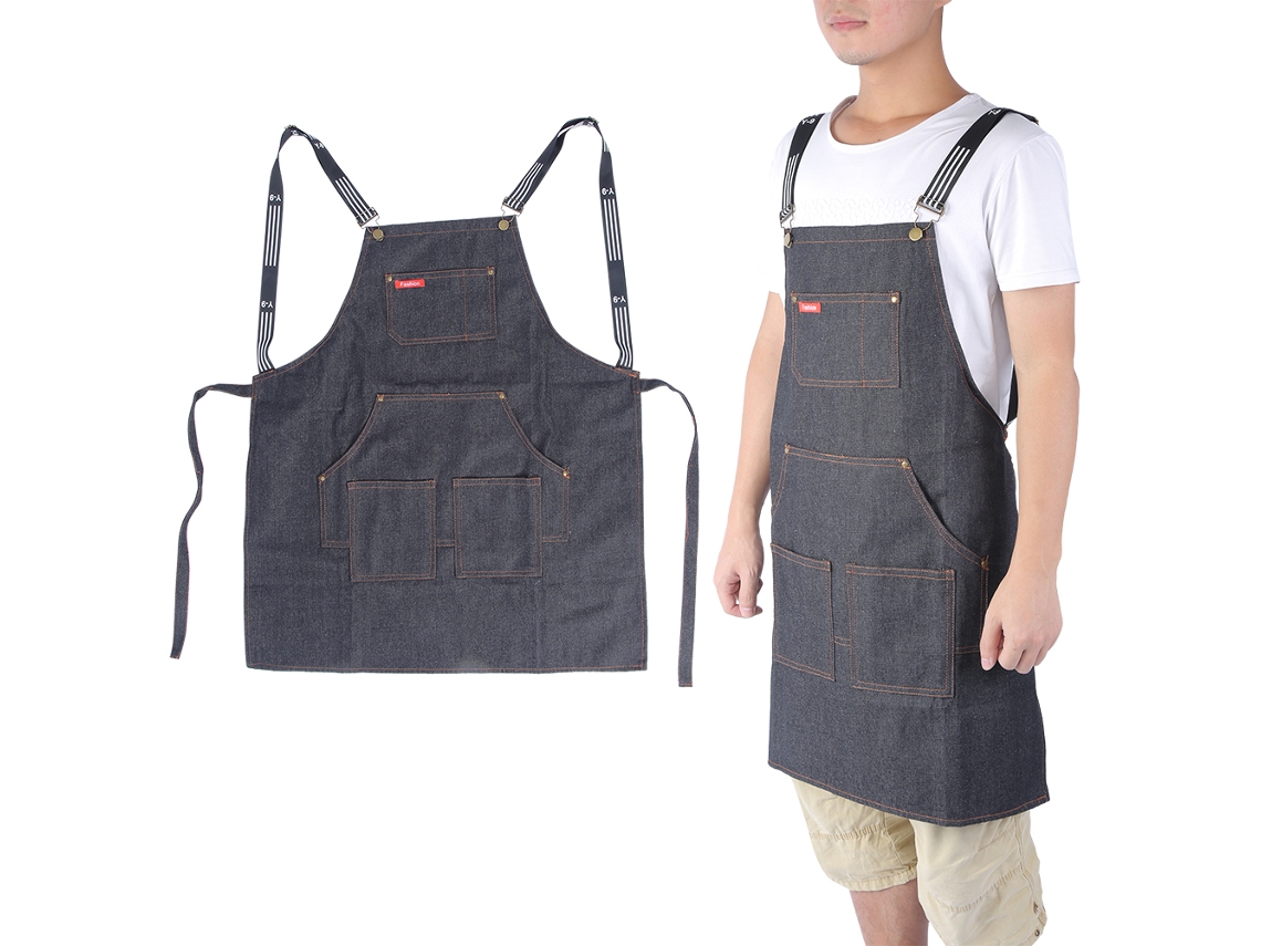 Delantal De Bolsillo Unisex Impermeable De Vaquero Negro Para Peluquería, Barbería, Café Y Camarero