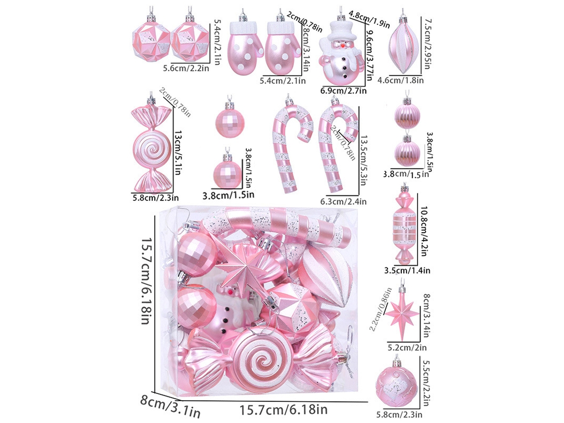 16 artículos navideños de plástico, adornos, estatuas y regalos navideños (rosa) Yunzii (formas irregulares)