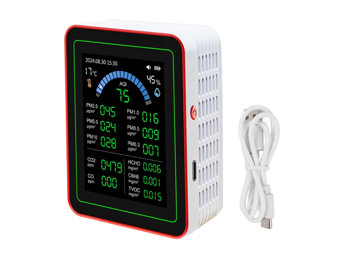 Medidor De Calidad Del Aire 18 En 1: Co2, Tvoc, Hcho, Pm2.5, Pm10, Pantalla De 2.8 Pulgadas, Batería Recargable.