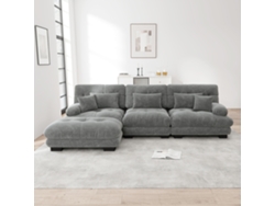 Sofá modular en forma de L con otomana, sofá cama de chenilla, pana, gris Mobrio