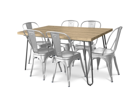 Pack Mesa Comedor Diseño Industrial 150Cm Pack 6 Sillas Comedor Diseño Industrial Hairpin Stylix TOLIX STYLE