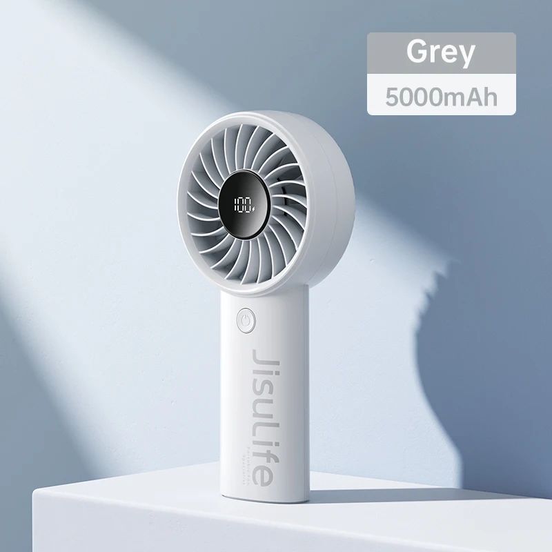 (gris 5000 Mah) Ventilador De Mano, Viento Fuerte De 5 Velocidades, Batería De 5000 Mah, Pantalla Led, Carga Usb