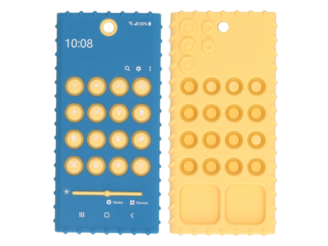 Chupete De Silicona Suave Con Forma De Teléfono, Juguete Sensorial Para Bebés, Azul Y Amarillo.