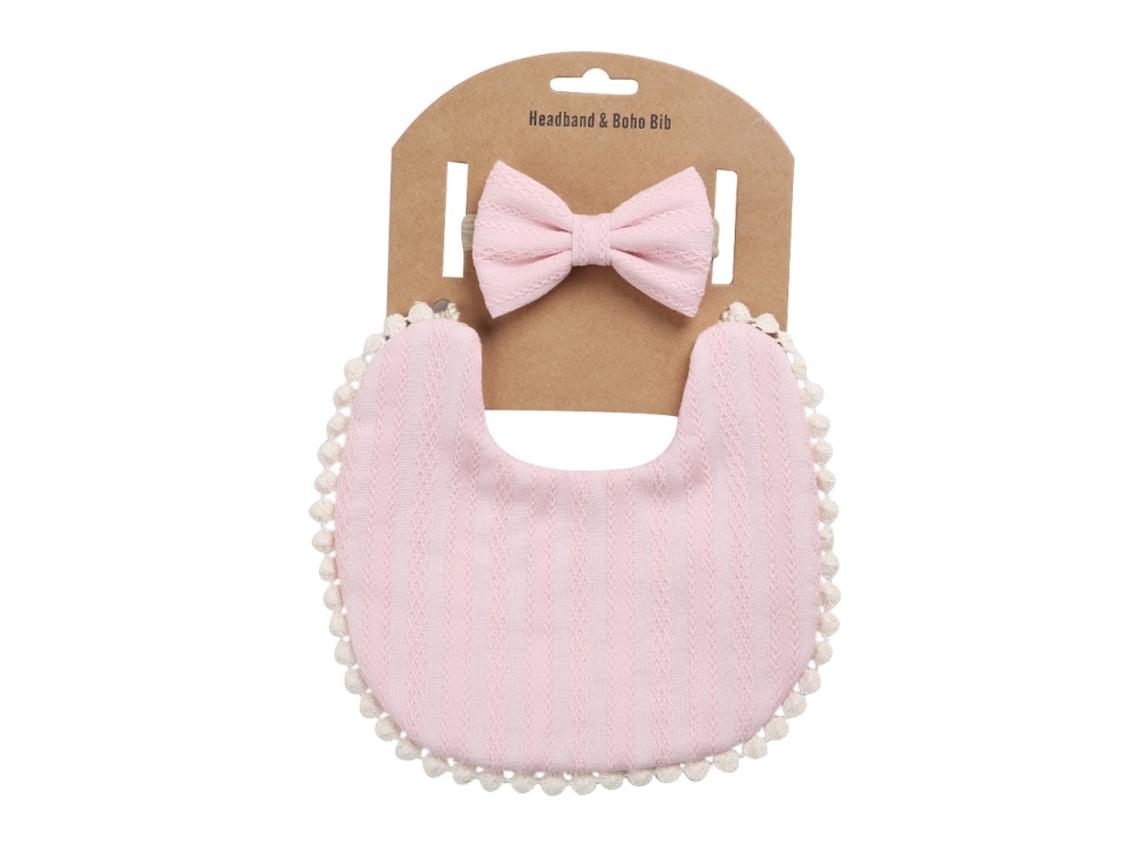 Babero reversible de lino y algodón estampado para bebé con diadema y toallita para la saliva DP021 2 XIAOMOYU