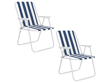 Conjunto de 2 Sillas de Playa Ligeras Plegables con Reposabrazos de Acero y Lona 43x75x53 cm Azul TIENDA EURASIA