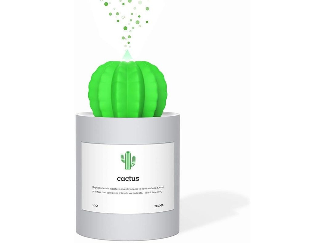 Humidificador Usb Mini Cactus De 280 Ml Y 50 Ml/h Con Apagado Automático Programable Para Dormitorio, Hogar, Oficina Y Coche.