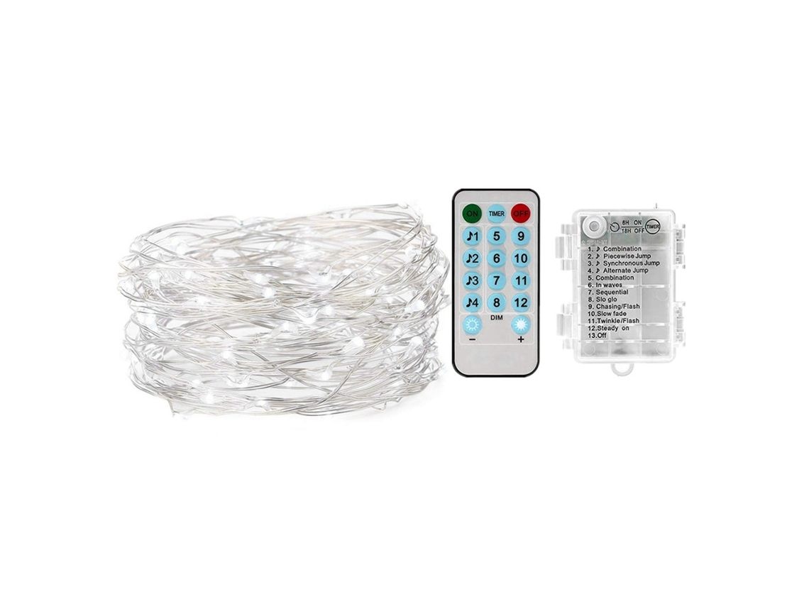 Guirnalda de luces LED de cobre activadas por sonido y luz, 10 m, 100 luces con control remoto (blanco cálido)