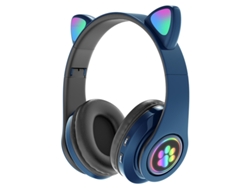 Auriculares Inalámbricos Bluetooth (azules) Con Flash, Diseño De Orejas De Gato Y Micrófono.