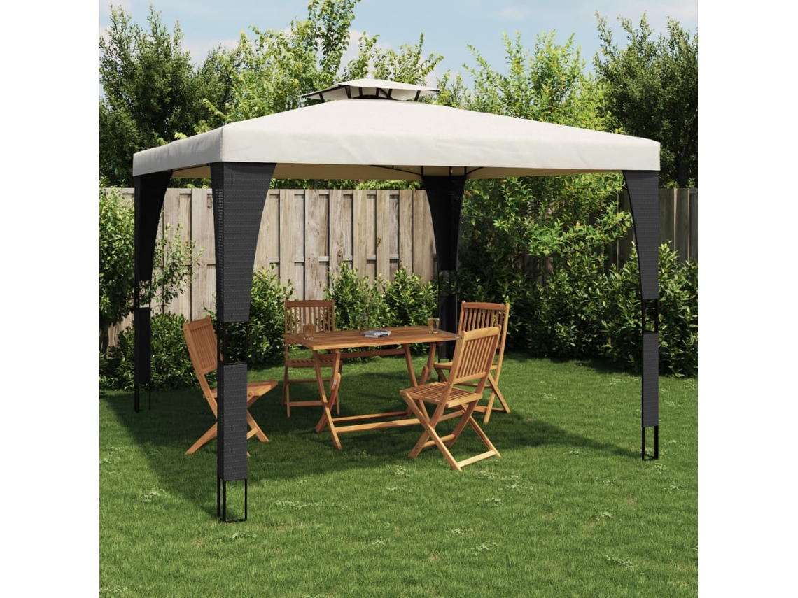 Gazebo con techo doble de 2,98 x 2,98 m, acero color crema, WSD423297, Lovely Home