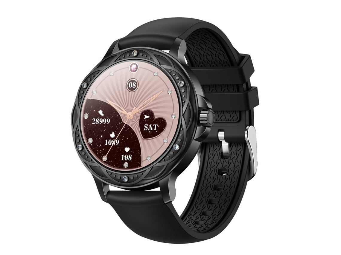 Reloj inteligente para mujer con monitor de frecuencia cardíaca, resistente al agua IP67, negro, Yunzii