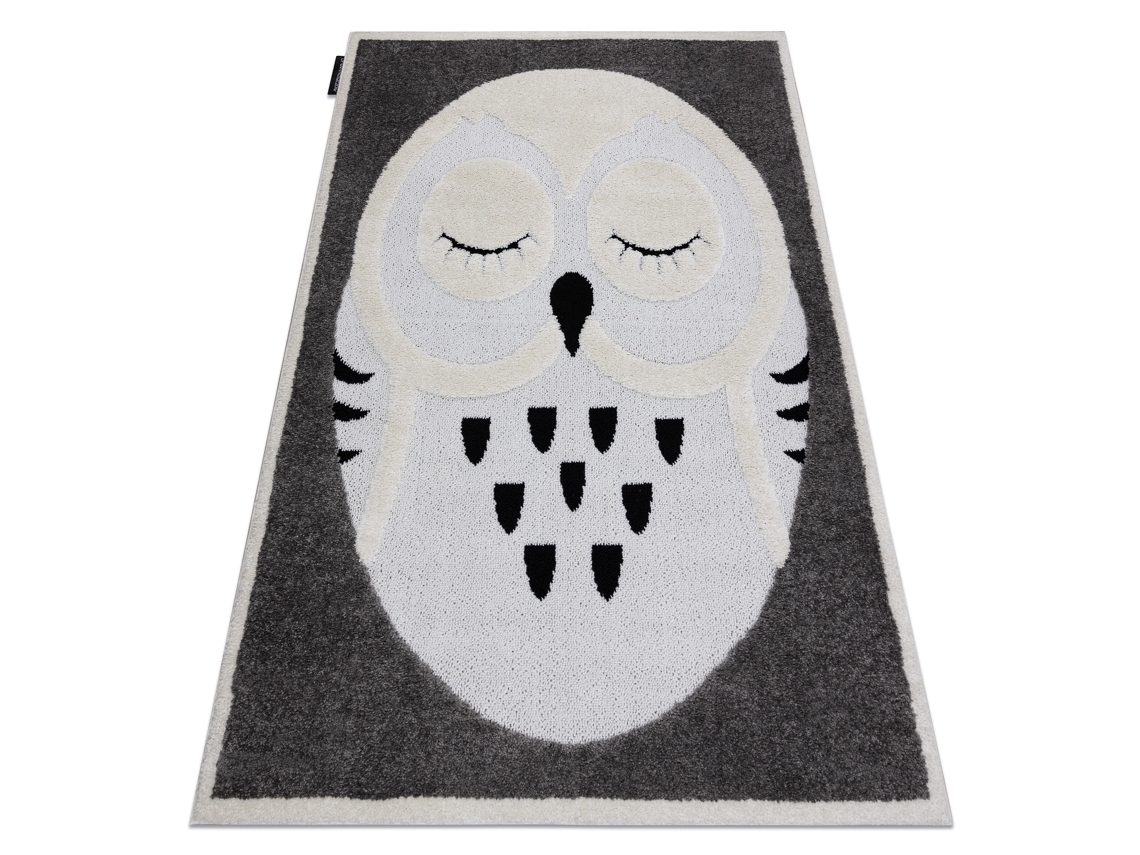 Alfombra Infantil Moderna Joy Owl, Búho Para Niños - Estructura Dos Niveles de Vellón Gris/Crema (140 x 190 cm)