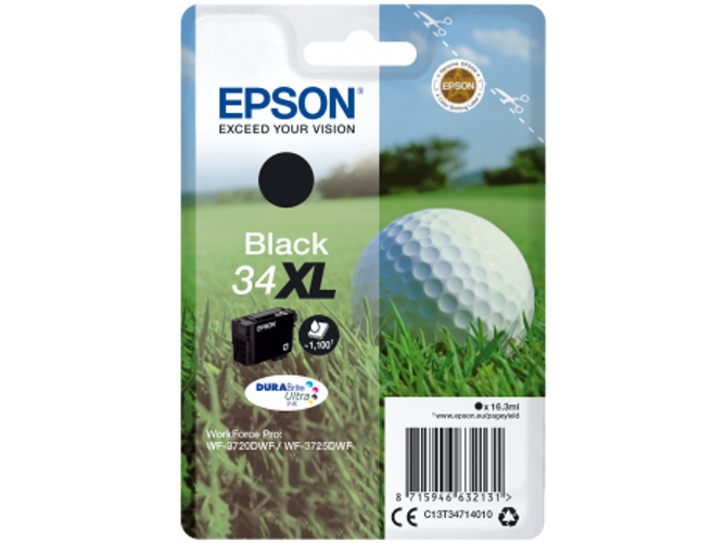 Cartucho de tinta original EPSON 34XL, Bola de golf 16,3 ml , Negro, XL, C13T34714010, T3471