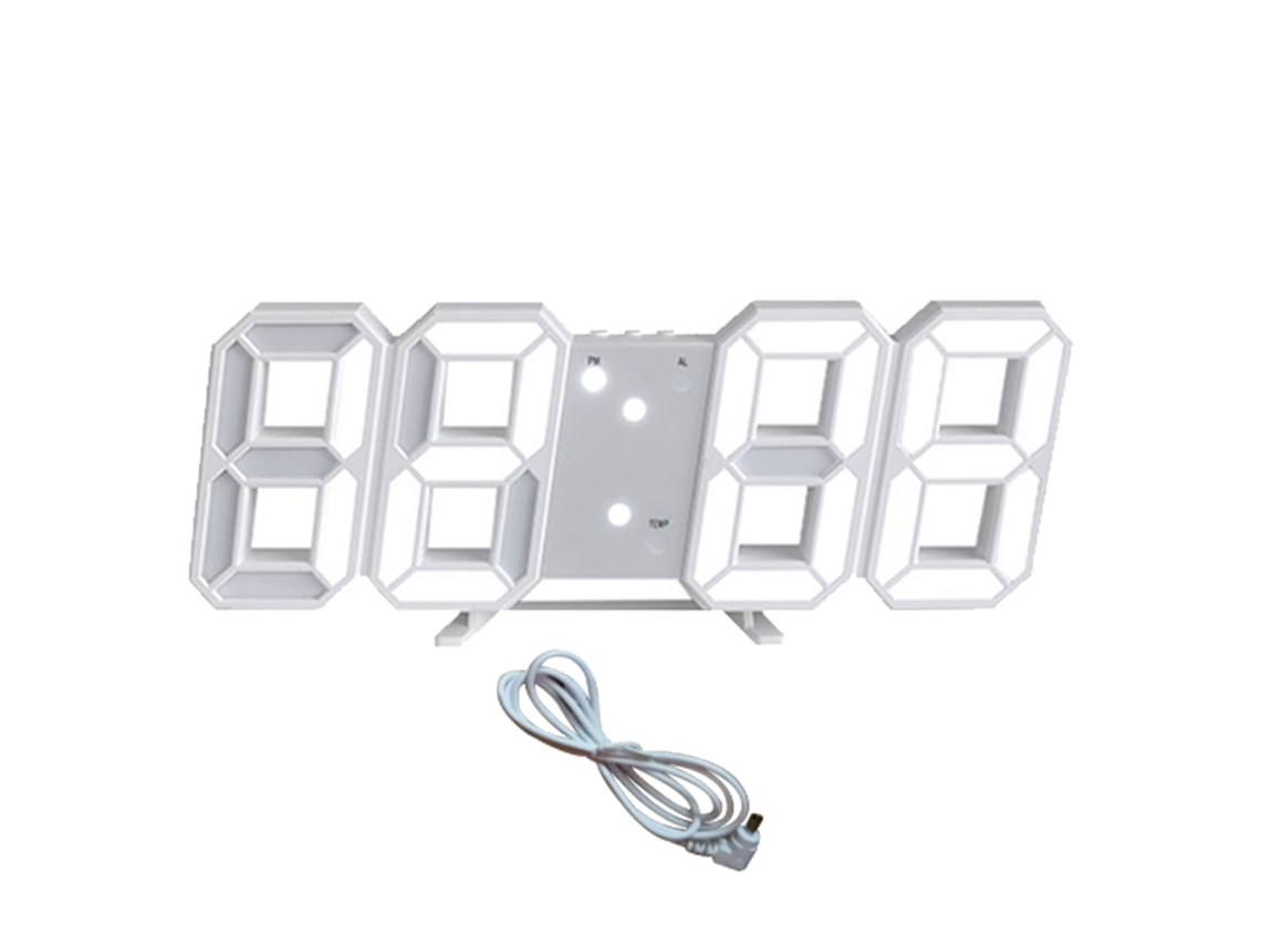 2026-reloj Digital Led 3d De Pared Con Función De Alarma, Luz Nocturna Regulable Y Display De Temperatura Blanco