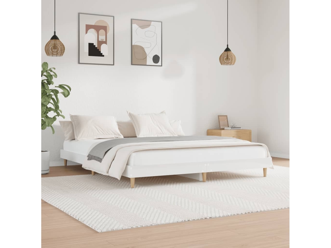 Estructura De Cama Madera De Ingeniería Blanco Brillo 200x200cm