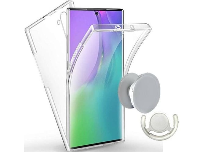 Kit Funda, PopSocket y Soporte PopSocket Blanco Samsung Galaxy Note 10 360º Transparente
