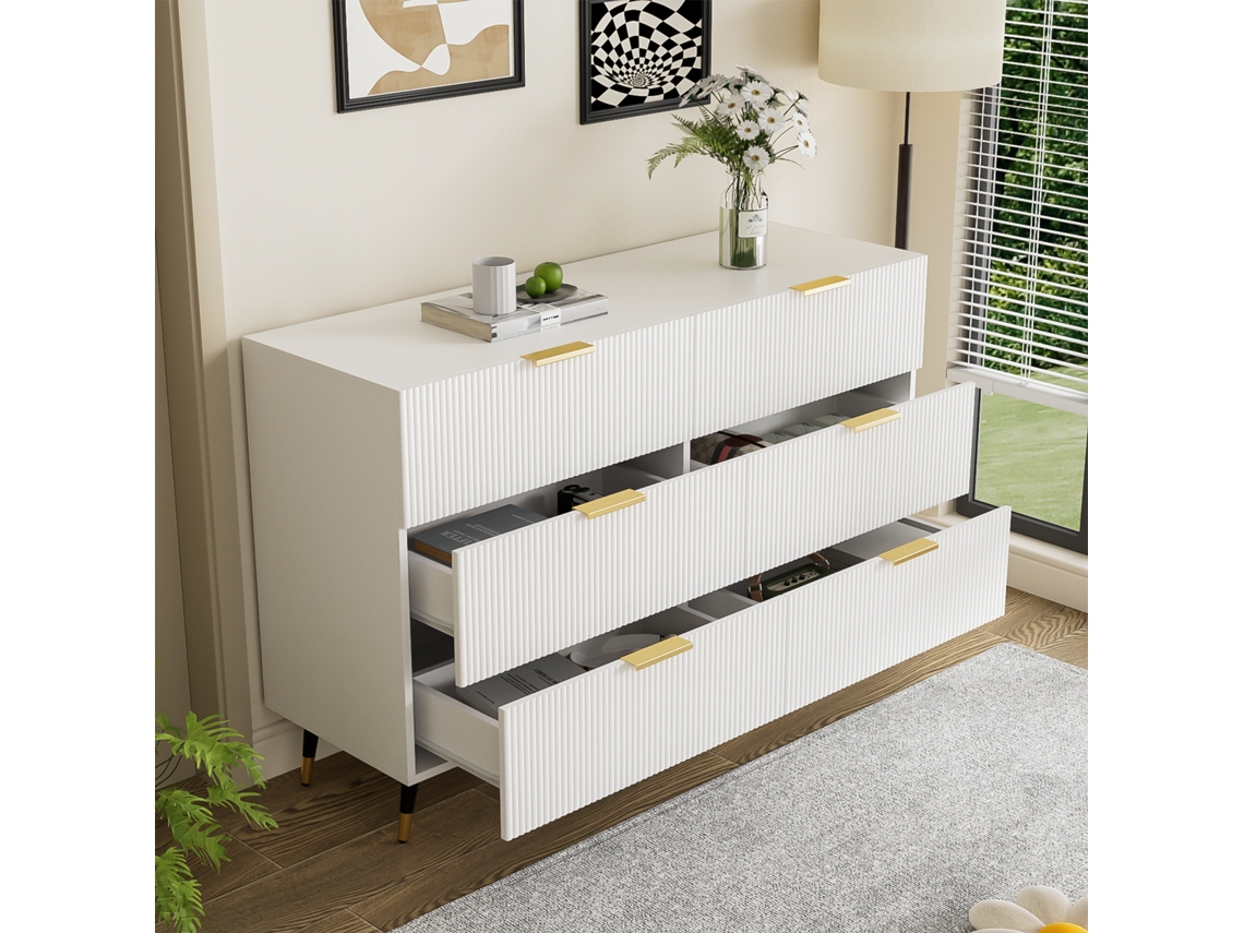 Elegante aparador de diseño moderno, con cajones y amplio espacio de almacenamiento, ideal para el salón, el comedor y el dormitorio.