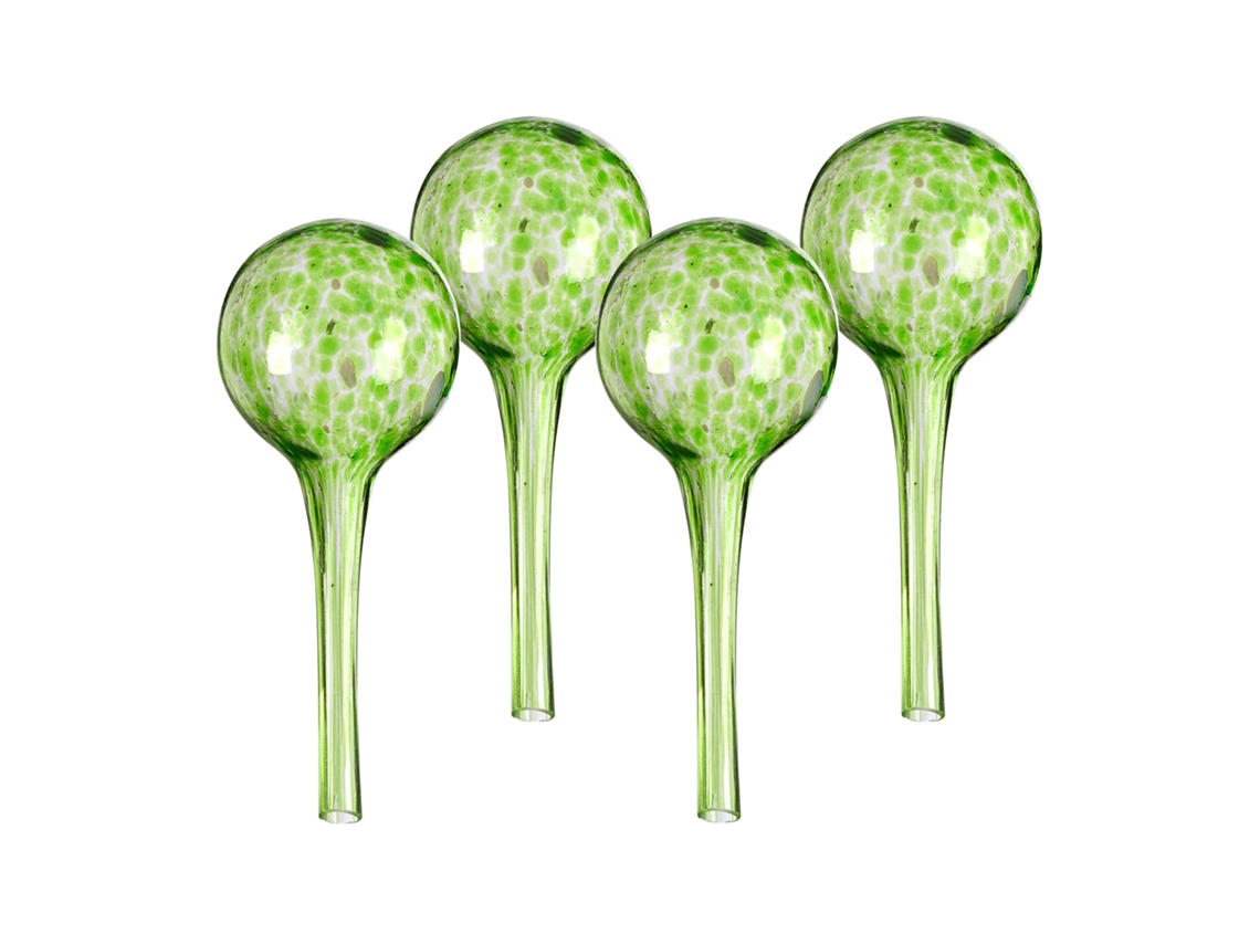 Relaxdays Globos De Riego De Cristal, Set De 4, 15x6 Cm, Bolas Para Regar Plantas, Autorriego Vacaciones, Verde