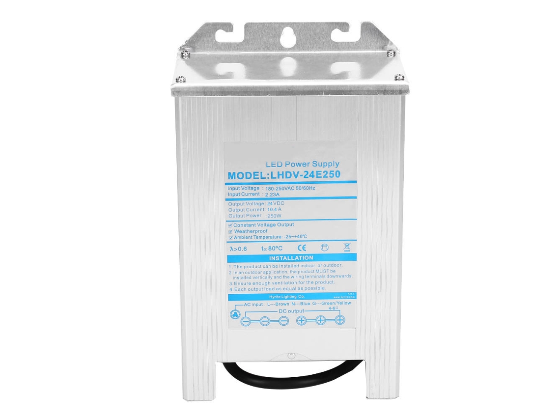 Fuente de alimentación conmutada impermeable de 250 W para LED de aluminio de 24 V (LHDV-24E 250)