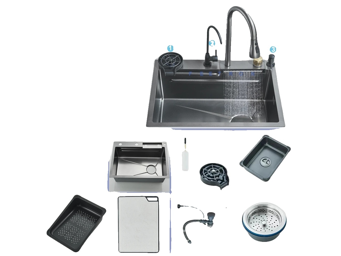 Fregadero de cocina de acero inoxidable con pantalla digital inteligente, 60 x 45 M1 OEM