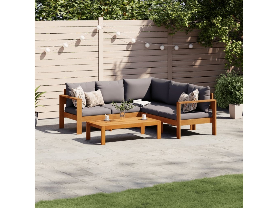 Conjunto de sofá de jardín de 4 piezas con cojines de madera maciza de acacia, Dkd Home Decor
